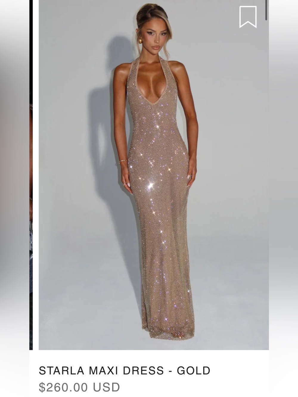 Starla Gold Sequin Halter Maxi Dress